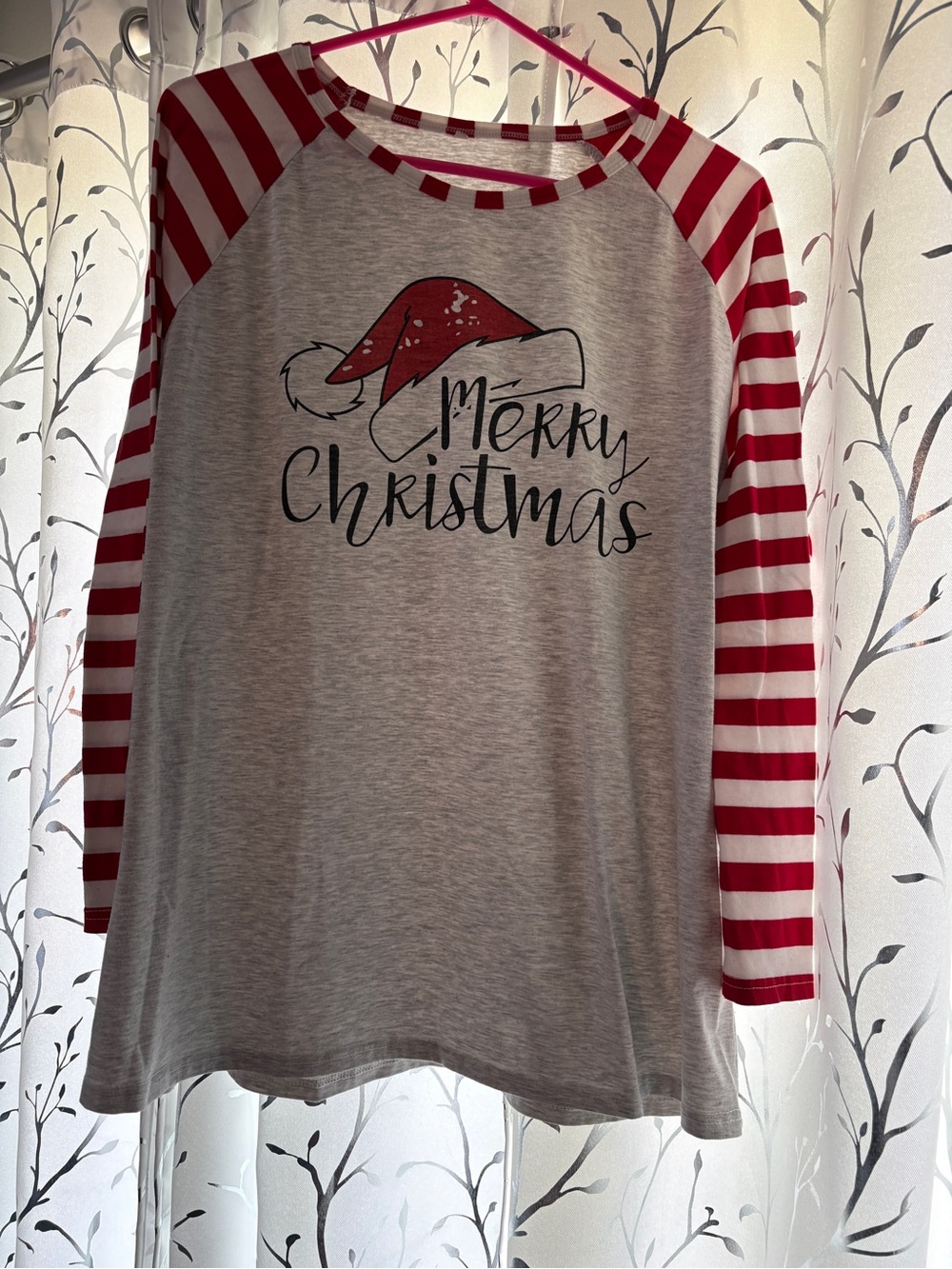 Amazon Long Sleeve 'Merry Christmas' Raglan Tee - Red & Gray